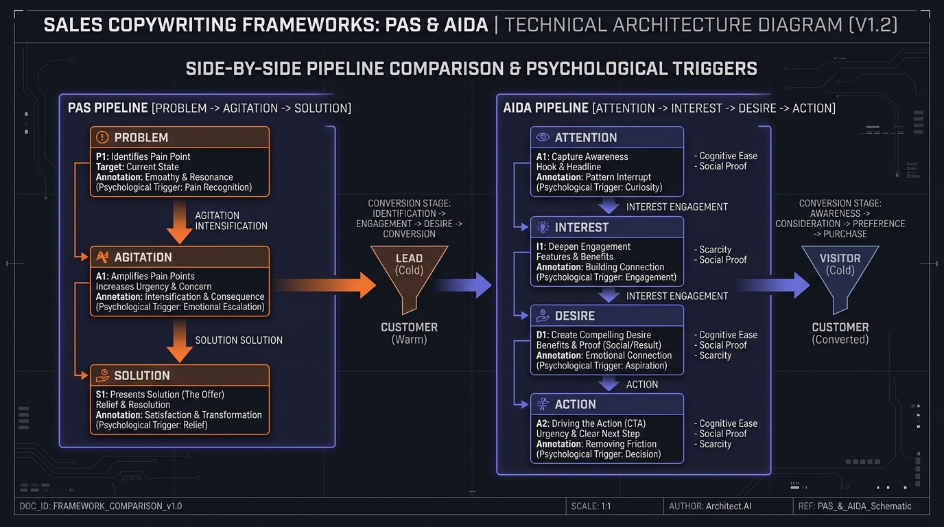 Technical system architecture diagram: Persuasive Sales Copywriting: PAS & AIDA Frameworks