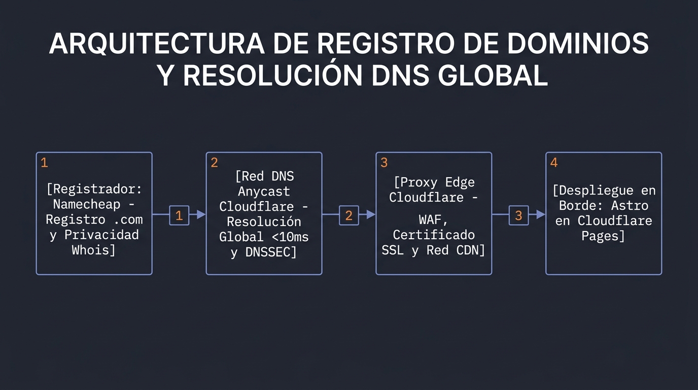 Diagrama técnico de arquitectura de sistemas: Dominio y Naming Estratégico: Tu Identidad Digital Global