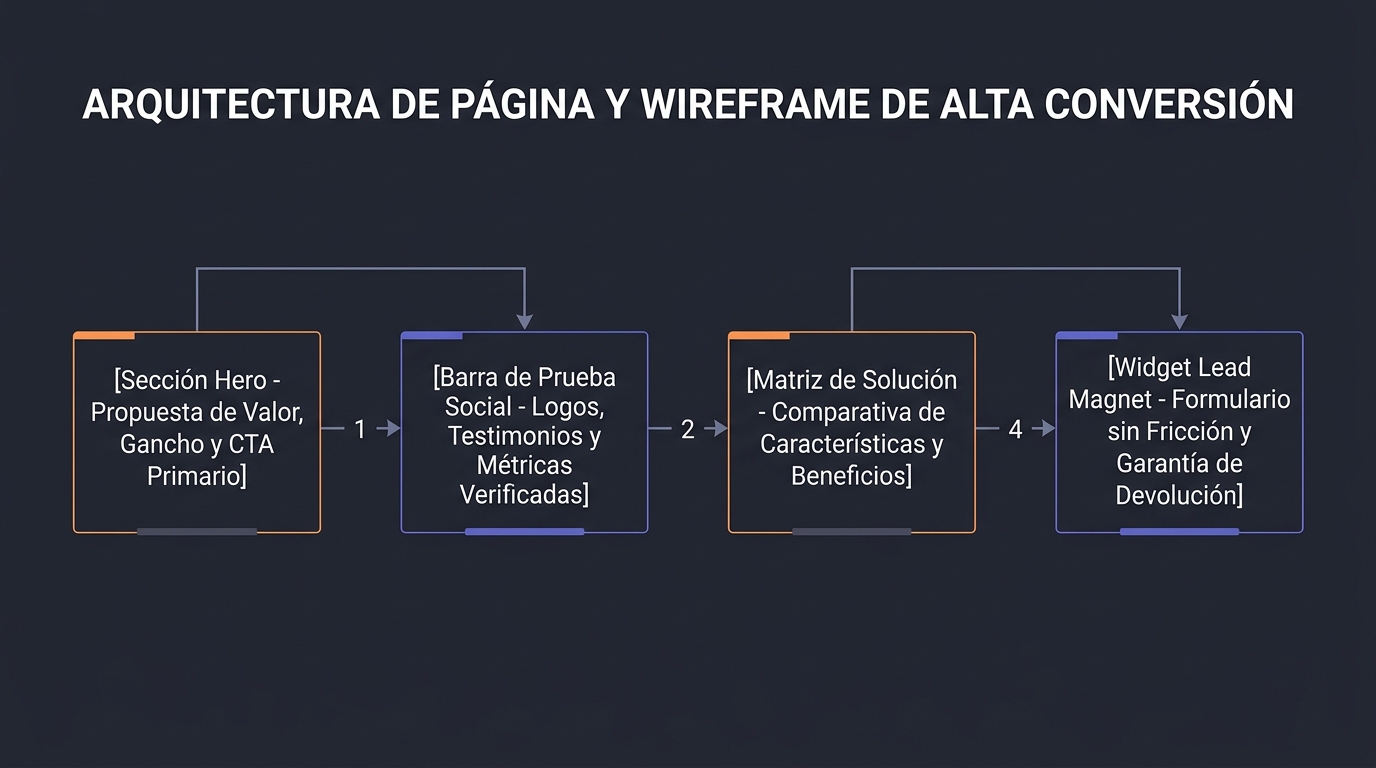 Diagrama técnico de arquitectura de sistemas: Arquitectura y Wireframe de Alta Conversión: Diseñado para Vender