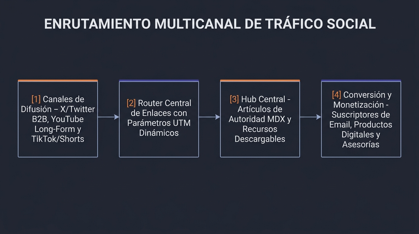 Diagrama técnico de arquitectura de sistemas: Ecosistema Social Multicanal: Distribución Inteligente según tu Negocio