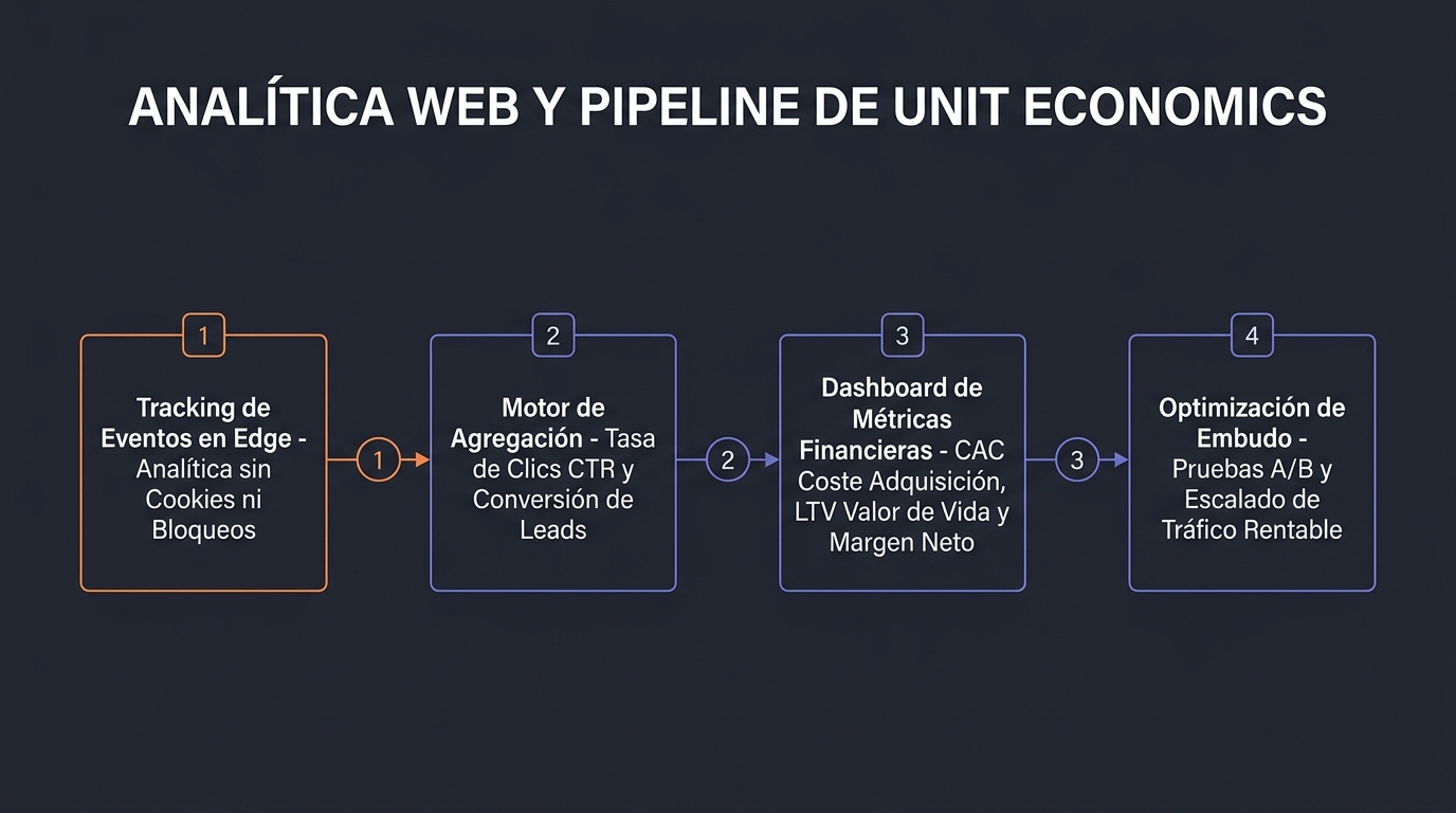 Diagrama técnico de arquitectura de sistemas: Analítica Web & KPIs del Emprendedor Digital: Métricas Simples que Importan